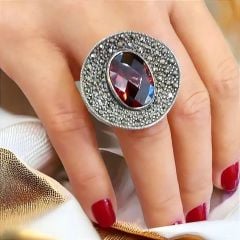 Granat Markiz Taşlı Gümüş İthal Yüzük