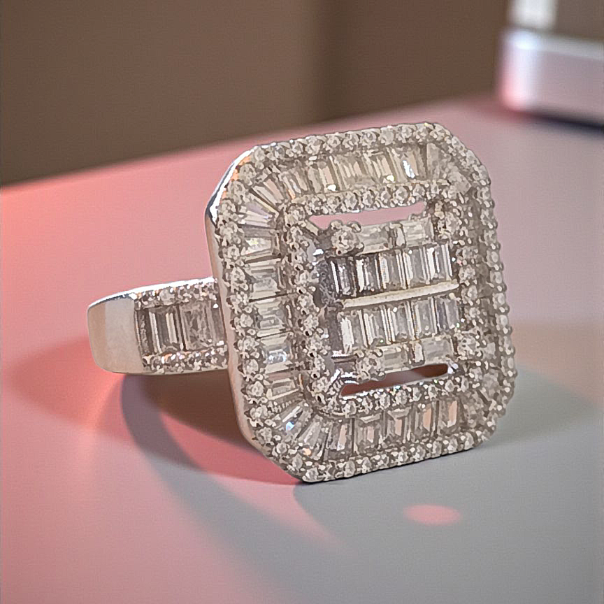 Swarovski Taşlı Altın Rodajlı İthal Gümüş Yüzük