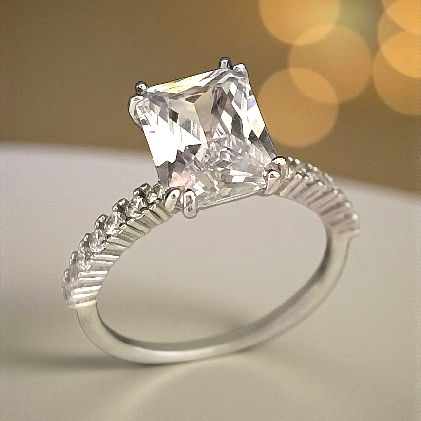 Mozanit Taşlı Altın Rodajlı Bagety Kesim Tektaş Gümüş Yüzük