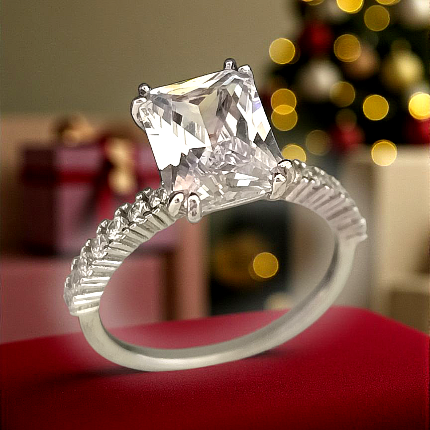 Mozanit Taşlı Altın Rodajlı Bagety Kesim Tektaş Gümüş Yüzük