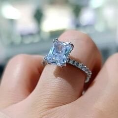 Mozanit Taşlı Altın Rodajlı Bagety Kesim Tektaş Gümüş Yüzük