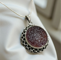 Mühr-i Süleyman Akik Taşlı Gümüş Tasarım Kolye