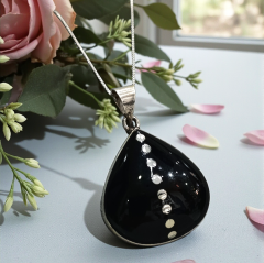 Oltu Taşlı Tasarim Elişi Damla Model Gümüş Kolye