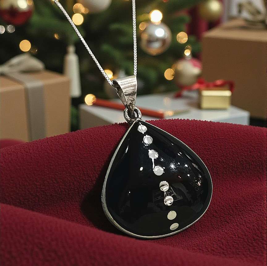 Oltu Taşlı Tasarim Elişi Damla Model Gümüş Kolye