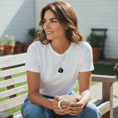 Oltu Taşlı Tasarim Elişi Damla Model Gümüş Kolye