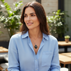 Oltu Taşlı Tasarım Elişi Badem model Gümüş Kolye