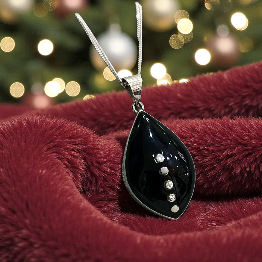 Oltu Taşlı Tasarım Elişi Damla Gümüş Kolye