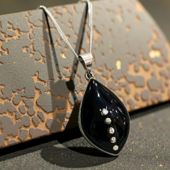 Oltu Taşlı Tasarım Elişi Damla Gümüş Kolye