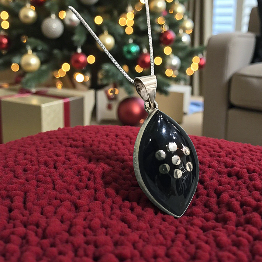 Oltu Taşlı Elişi Tasarım Badem Model Gümüş Kolye