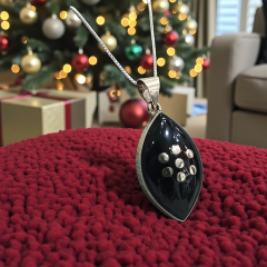 Oltu Taşlı Elişi Tasarım Badem Model Gümüş Kolye