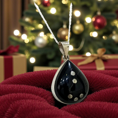 Oltu Taşlı Damla Elisi Tasarım Gümüş Kolye