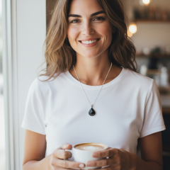 Oltu Taşlı Damla Elisi Tasarım Gümüş Kolye