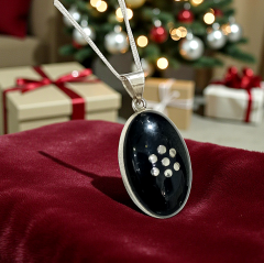 Oltu Taşlı Elişi Tasarım Gümüş Oval Kolye