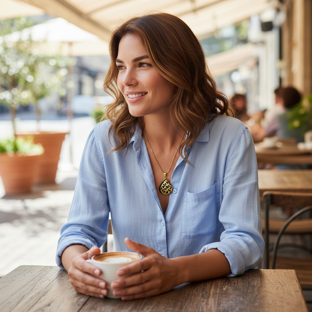 Oltu Taşlı Elişi Altın kaplamalı Gümüş Kolye