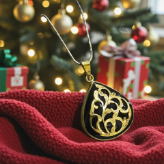 Oltu Taşlı Elişi Altın kaplamalı Gümüş Kolye