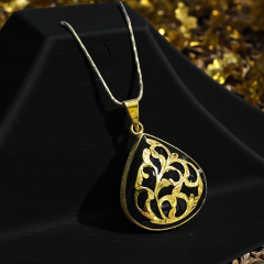 Oltu Taşlı Elişi Altın kaplamalı Gümüş Kolye