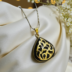 Oltu Taşlı Elişi Altın kaplamalı Gümüş Kolye