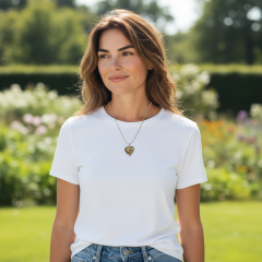 Oltu Taşlı Elişi Altın Kaplamalı Kalp Gümüş Kolye