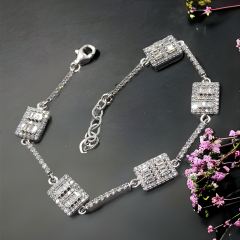 Bagety Taşlı a ltın rodajlı Gümüş Bileklik