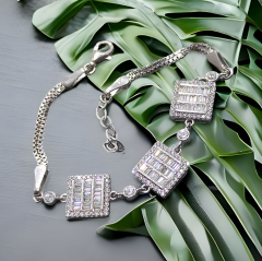 Bagety Taşlı,İthal Altın Kaplamalı Gümüş Bileklik