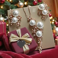 İnci Taşlı Rose Altın Kaplama Gümüş Set