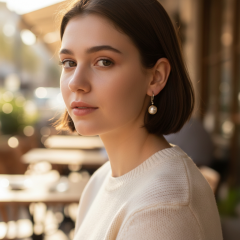 İnci Taşlı Gold renkli Tasarım Gümüş Küpe