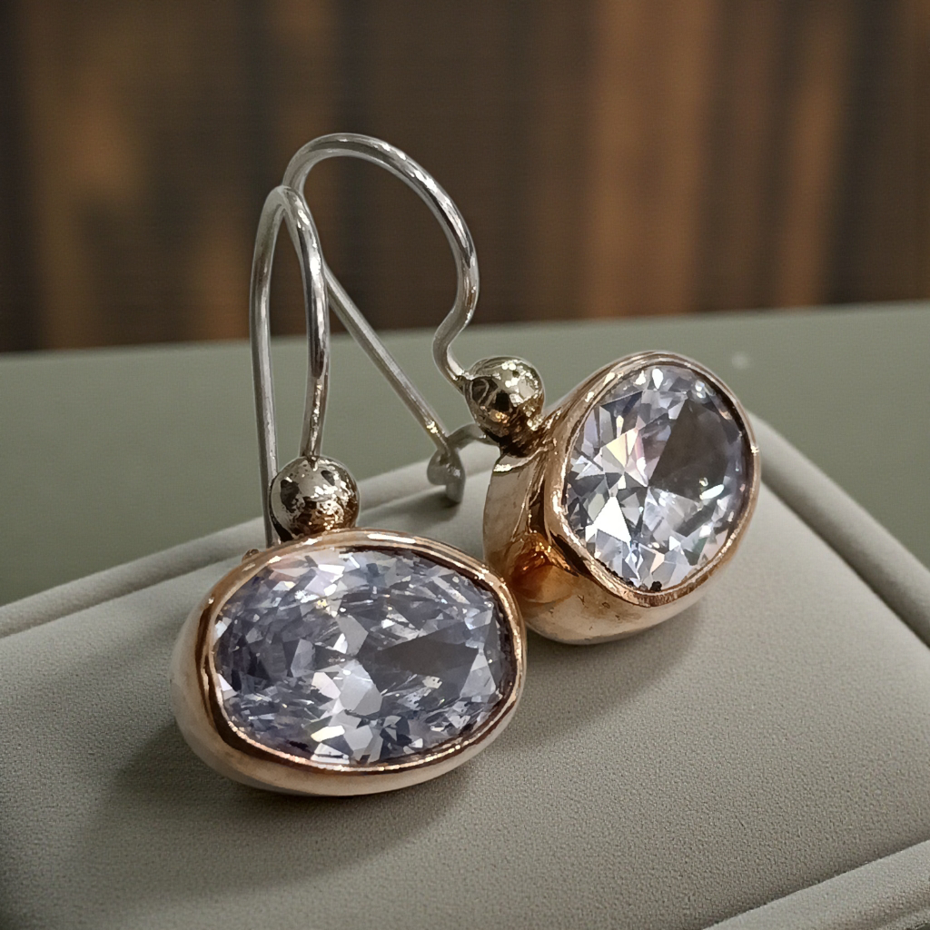 Swarovski Taşlı Rose Kaplamalı Gümüş Tasarım Küpe