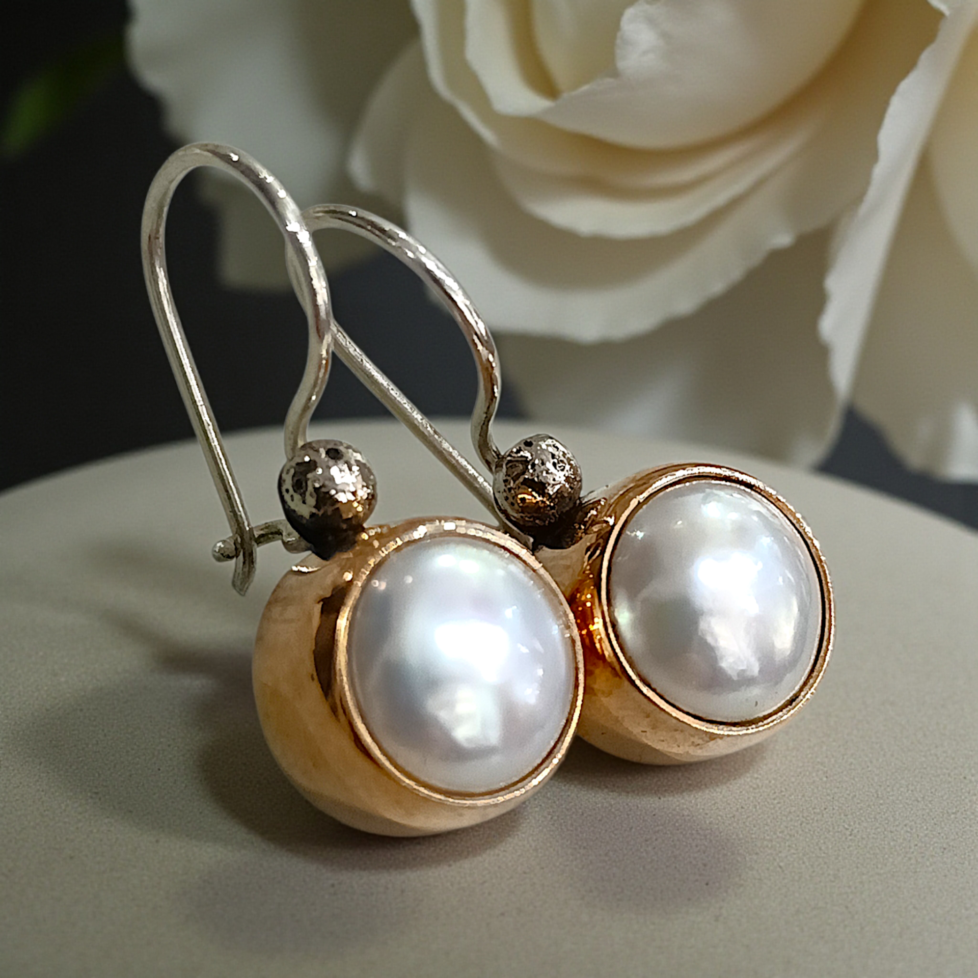 İnci Taşlı Rose Altın Kaplamalı Tadarim Gümüş Küpe