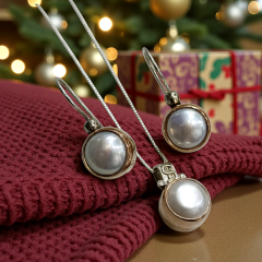 İnci Taşlı Tasarım Rose Gümüş Kolye küpe set