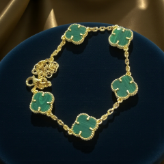 Yonca model malakit Taşlı Altin kaplama Gümüş Bileklik