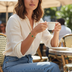 Yonca model malakit Taşlı Altin kaplama Gümüş Bileklik