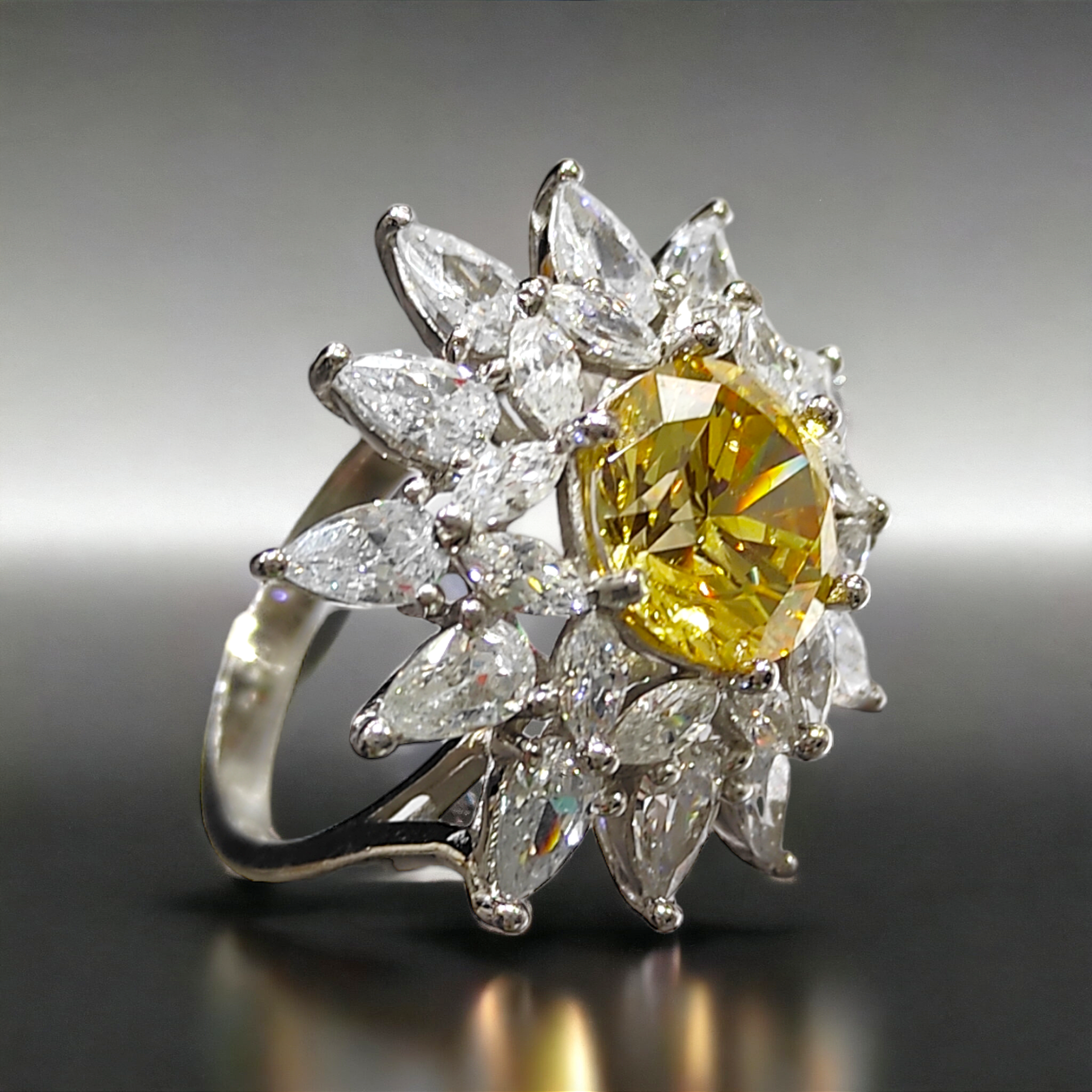 Sitrin Taşlı, Altın Kaplamalı İthal Gümüş Yüzük