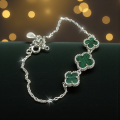 Malakit Taşlı Yonca Model Gümüş Bileklik