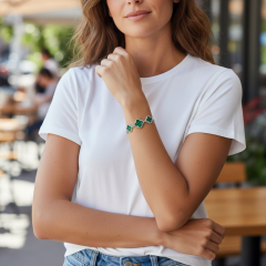 Malakit Taşlı Yonca Model Gümüş Bileklik