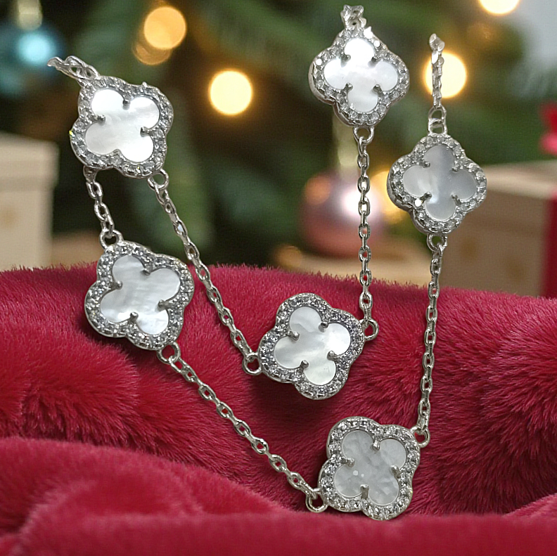 Vancilfe 11 adetli Sedef Taşlı Altın Rodajlı Gümüş Kolye