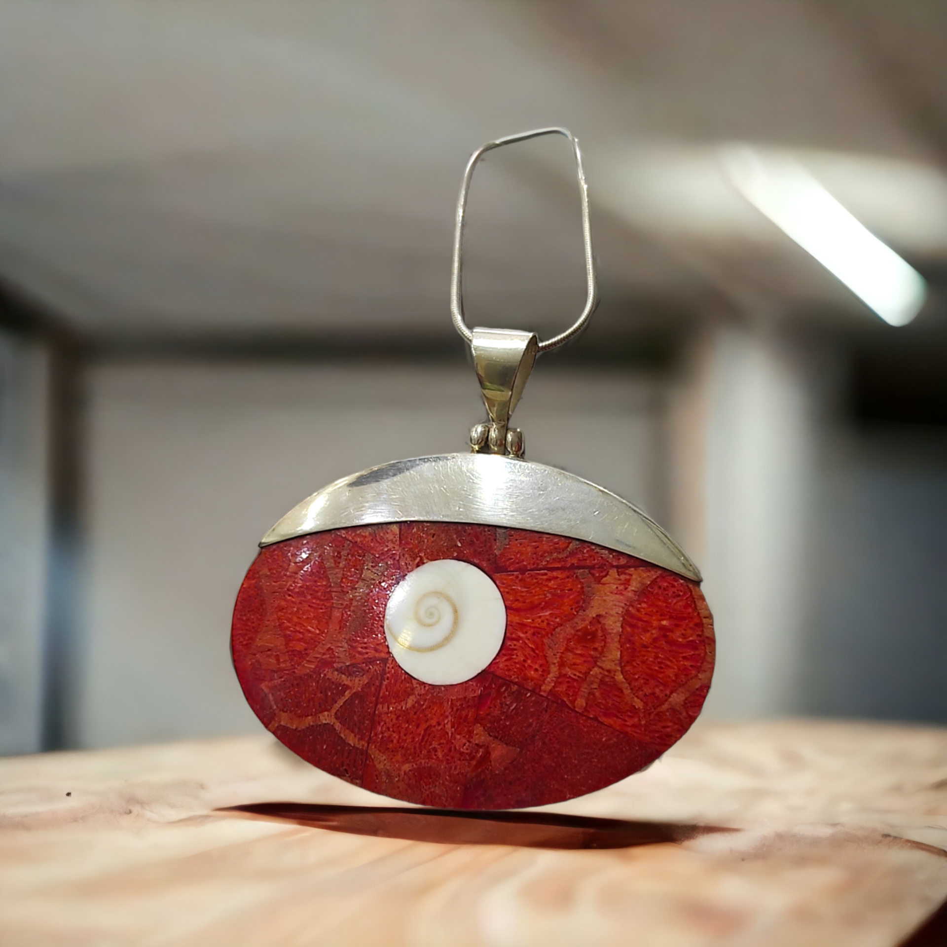 Mercan ve sedef Taşlı Tasarım Gümüş Kolye