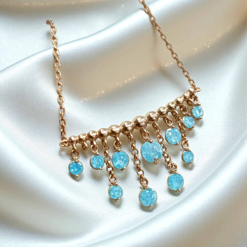 Akuamarin Taşlı Rose Altın Kaplamalı Gümüş Kolye