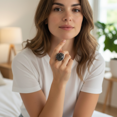 Oltu Taşlı Göverseli Yuvarlak Bombeli Gümüş Yüzük