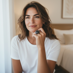 Oltu Taşlı Göverseli Yuvarlak Bombeli Gümüş Yüzük