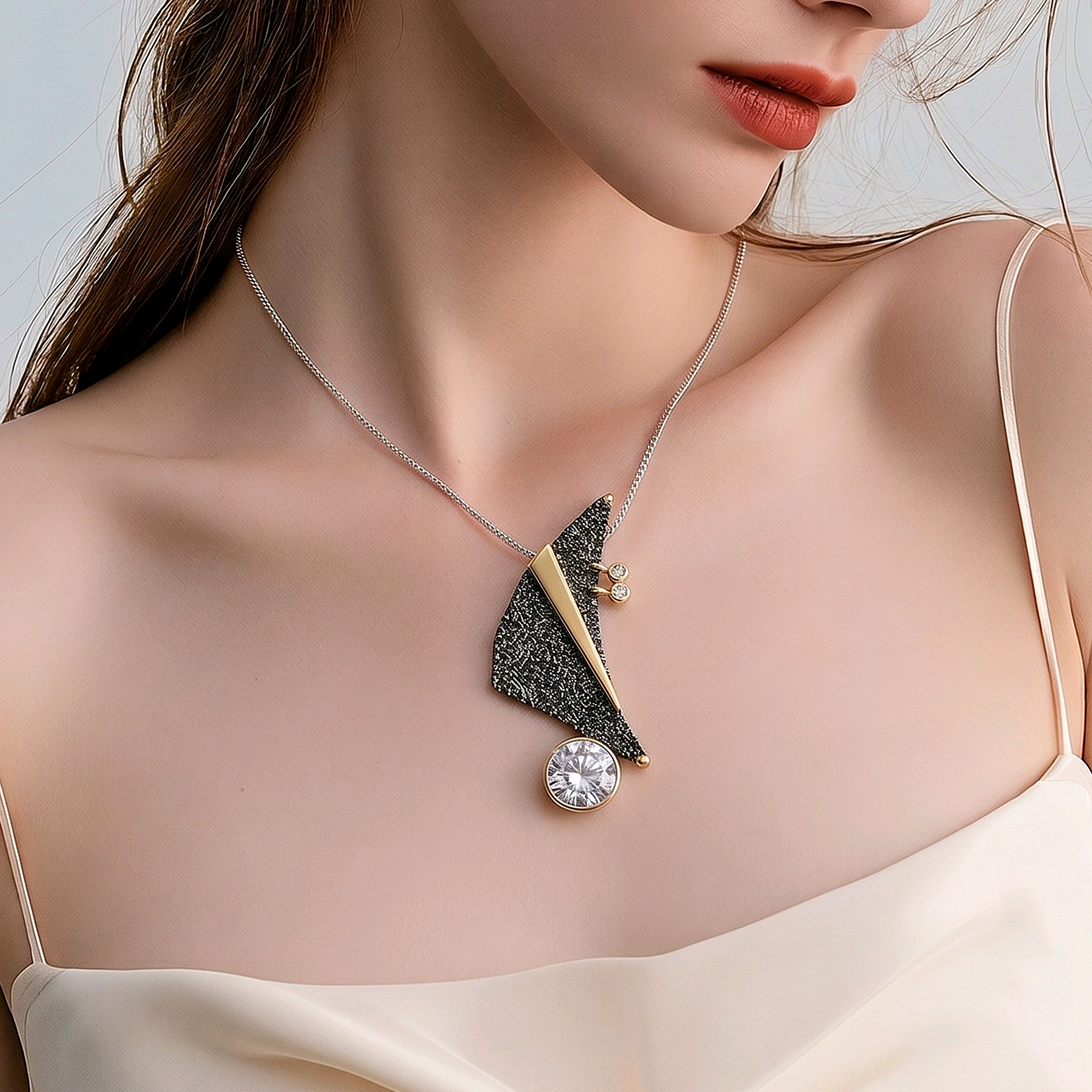 Swarovski Taşlı Tek Tasarım Gümüş Kolye