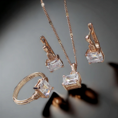 Swarovski Bagety Taşlı Rose Gümüş Set