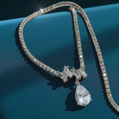 Mozanit Taşlı Damla Altın Rodajlı Gümüş Suyolu kolye