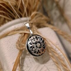 Oltu Taşlı Tasarım Elişi Gümüş Kolye