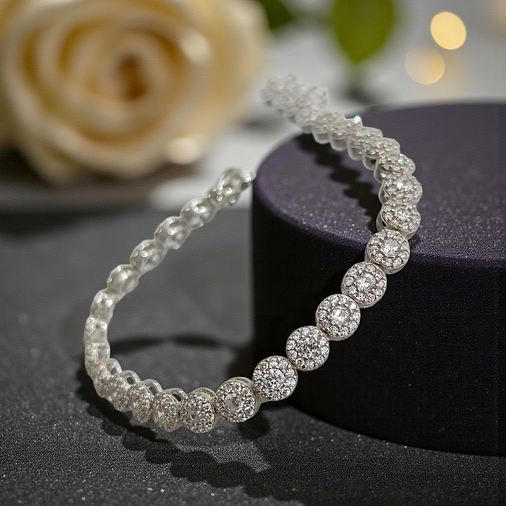 Swarovski Taşlı Gül model Altın Kaplamalı Gümüş Bileklik