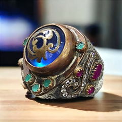 Yakut, Zümrüt Taşlı Tek Tasarım Gümüş Yüzük