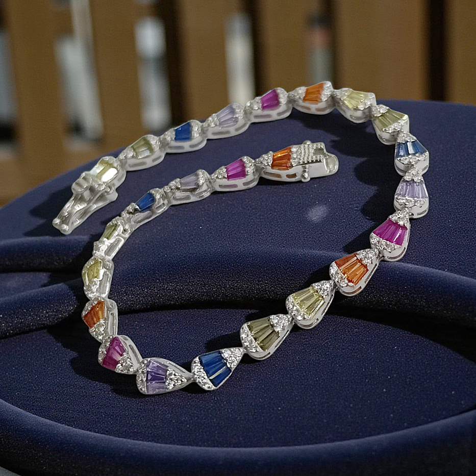 Rainbow Taşlı , Altın Rodajlı Gümüş Bileklik