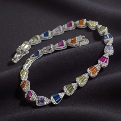 Rainbow Taşlı , Altın Rodajlı Gümüş Bileklik