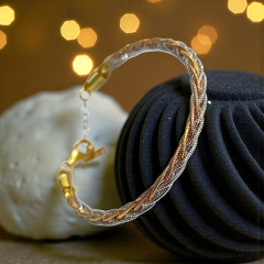 İtalyan 3 Renkli Hasır Altın Kaplamalı Gümüş Bilezik