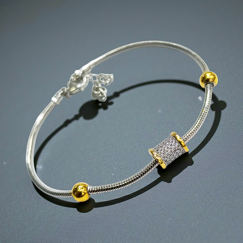 Pandora zincir Model Altın Rodajlı Gümüş Bileklik