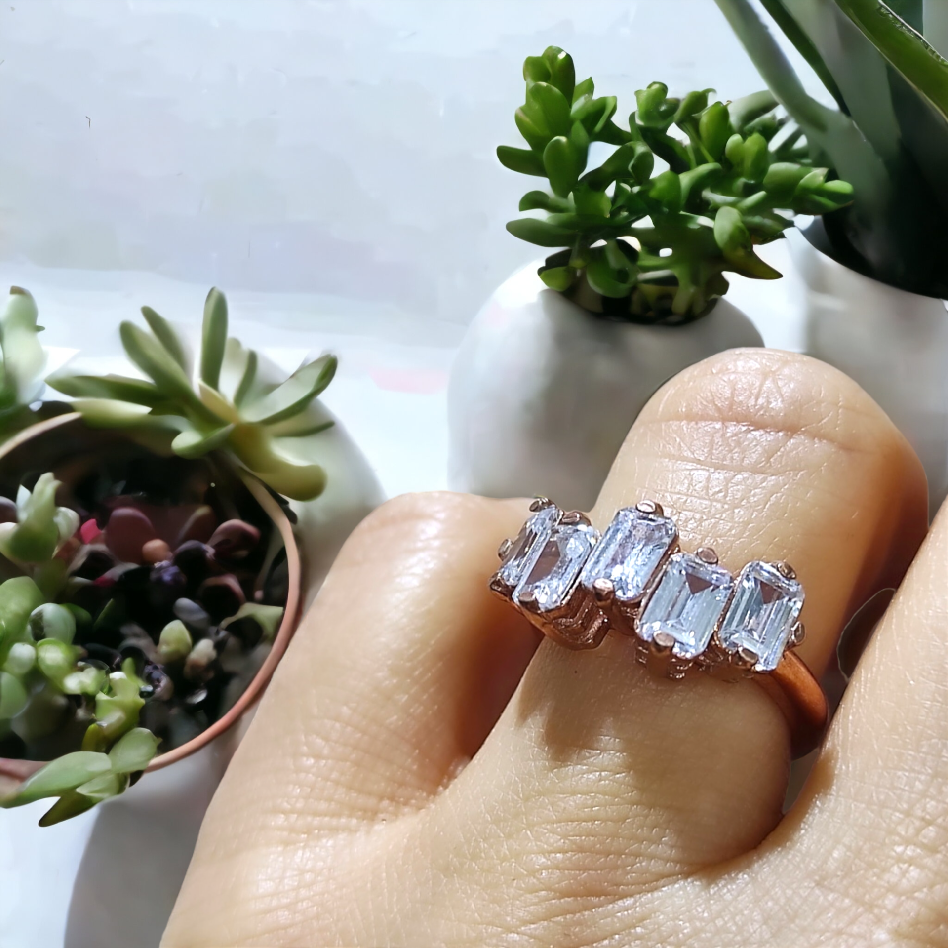 Zirkon Taşlı Bagety Rose Gümüş Yüzük